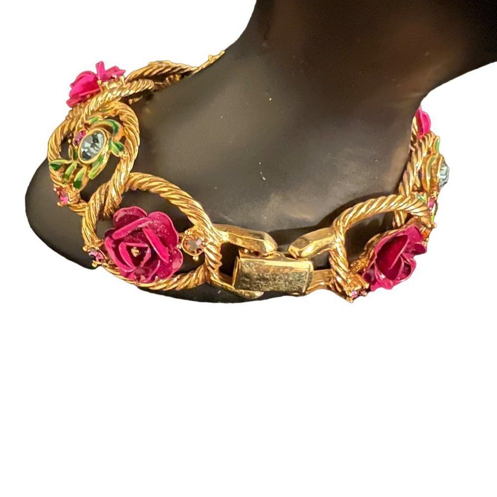 Joan Rivers Victorian Rose Flower Rhinestones Bracelet VTG Jewelry Collectable - Picture 4 of 6